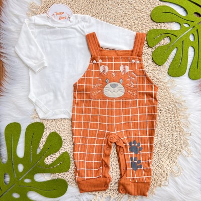 Conj. Body Manga Longa e Jardineira Tigrinho - Ferrugem